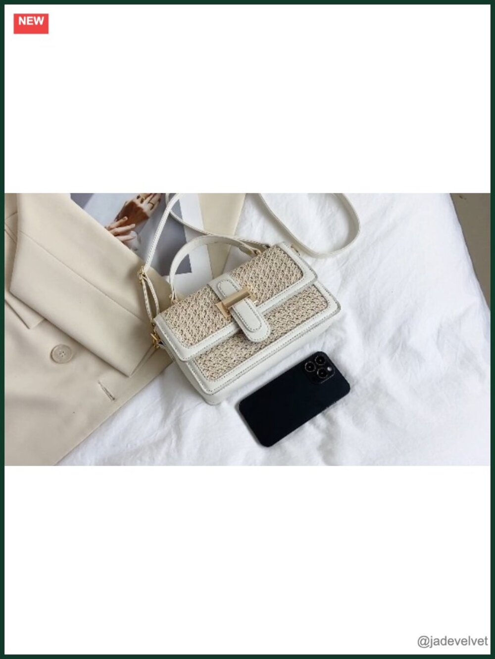 Woven Straw Crossbody Bag for Women - Summer Beach Purse with Adjustable Strap - Picture 6 of 6